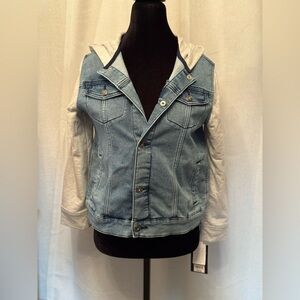 Denim Hooded Jacket with Gray Sleeves